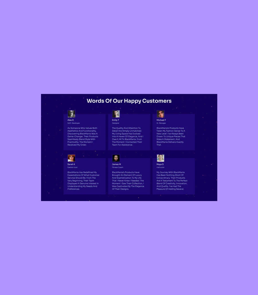 BlackMania Cyber Monday Testimonial Section For Gutenberg