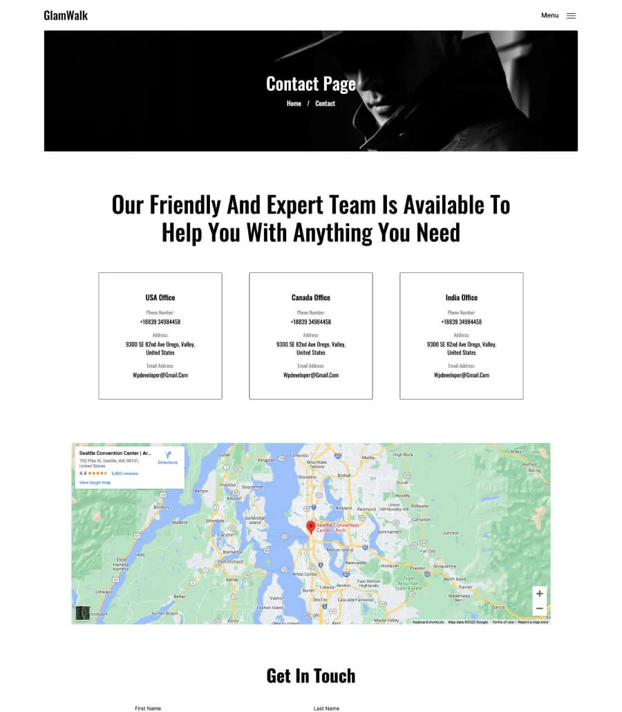 GlamWalk Contact Page
