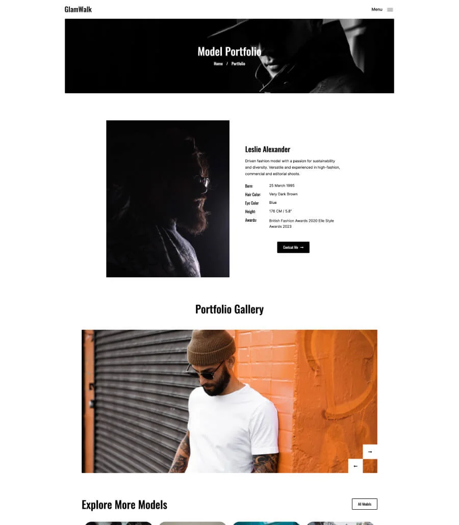 GlamWalk Model Portfolio page