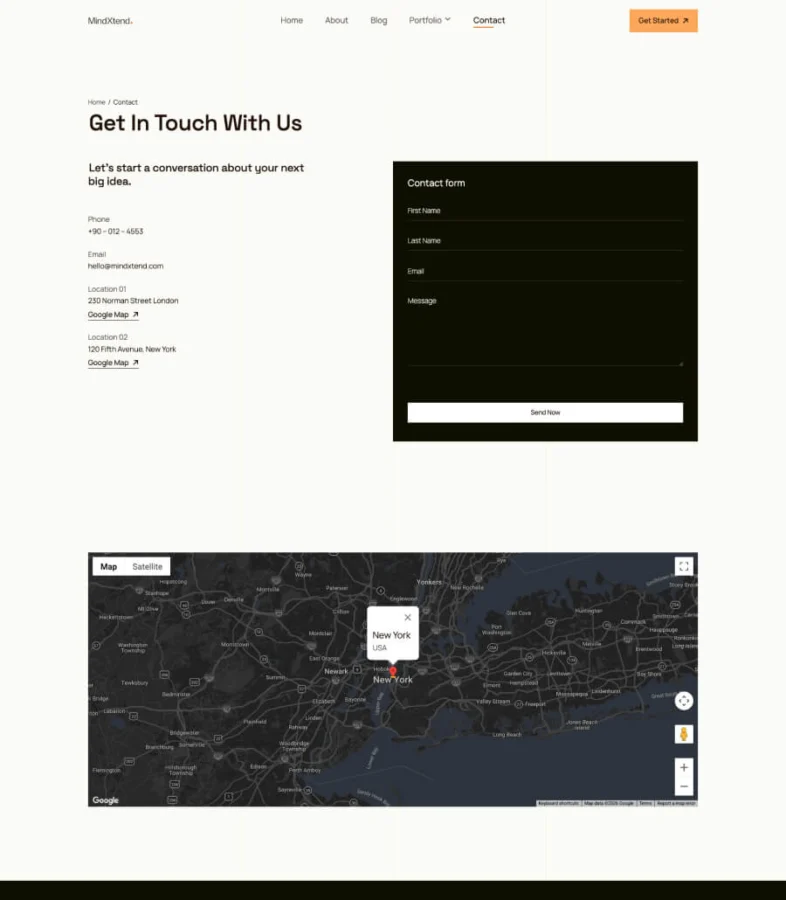 MindXtend Contact Page for Gutenberg