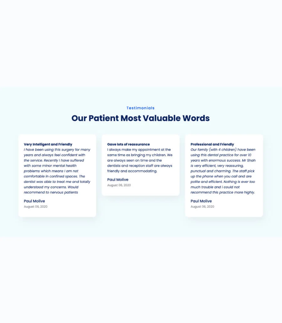 D-Care Testimonial Section For Gutenberg