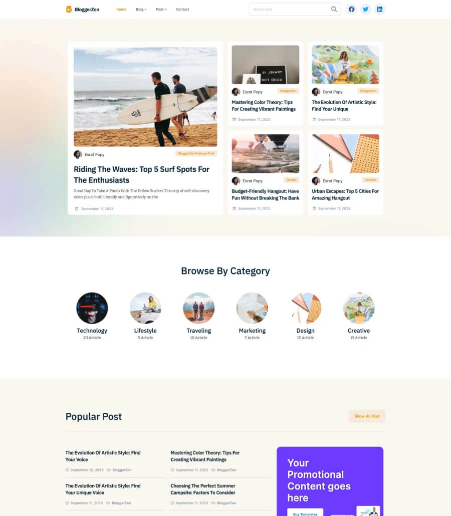 博客Elementor网站模板_一键导入快速建站插图1-WP资源海 BloggerZen Home Page