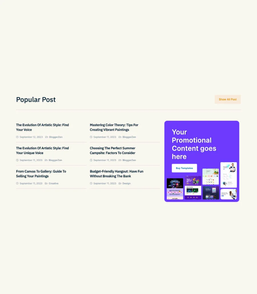 博客Elementor网站模板_一键导入快速建站插图11-WP资源海 BloggerZen Popular Posts Section