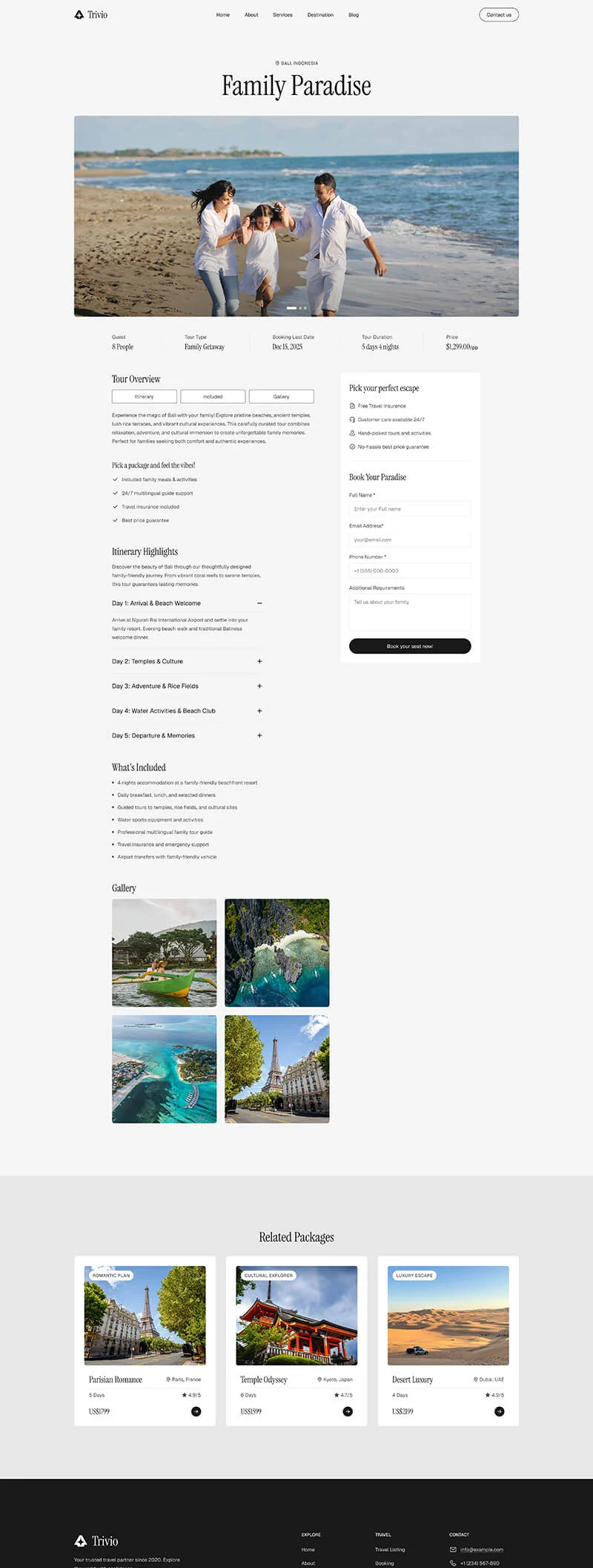 旅行与旅游机构Elementor网站模板_一键导入快速建站插图4-WP资源海 户外/旅行 Elementor 模板旅游详情预览