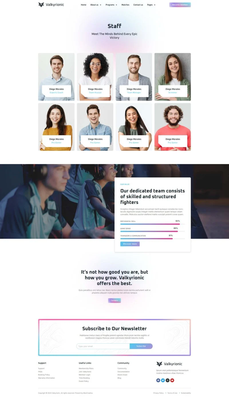 游戏/电竞 Elementor 模板员工团队预览