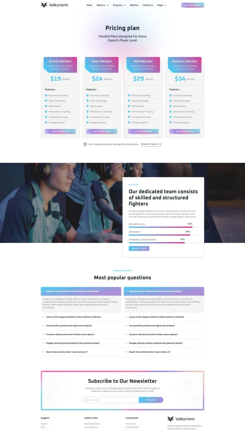 游戏/电竞 Elementor 模板价格页面预览