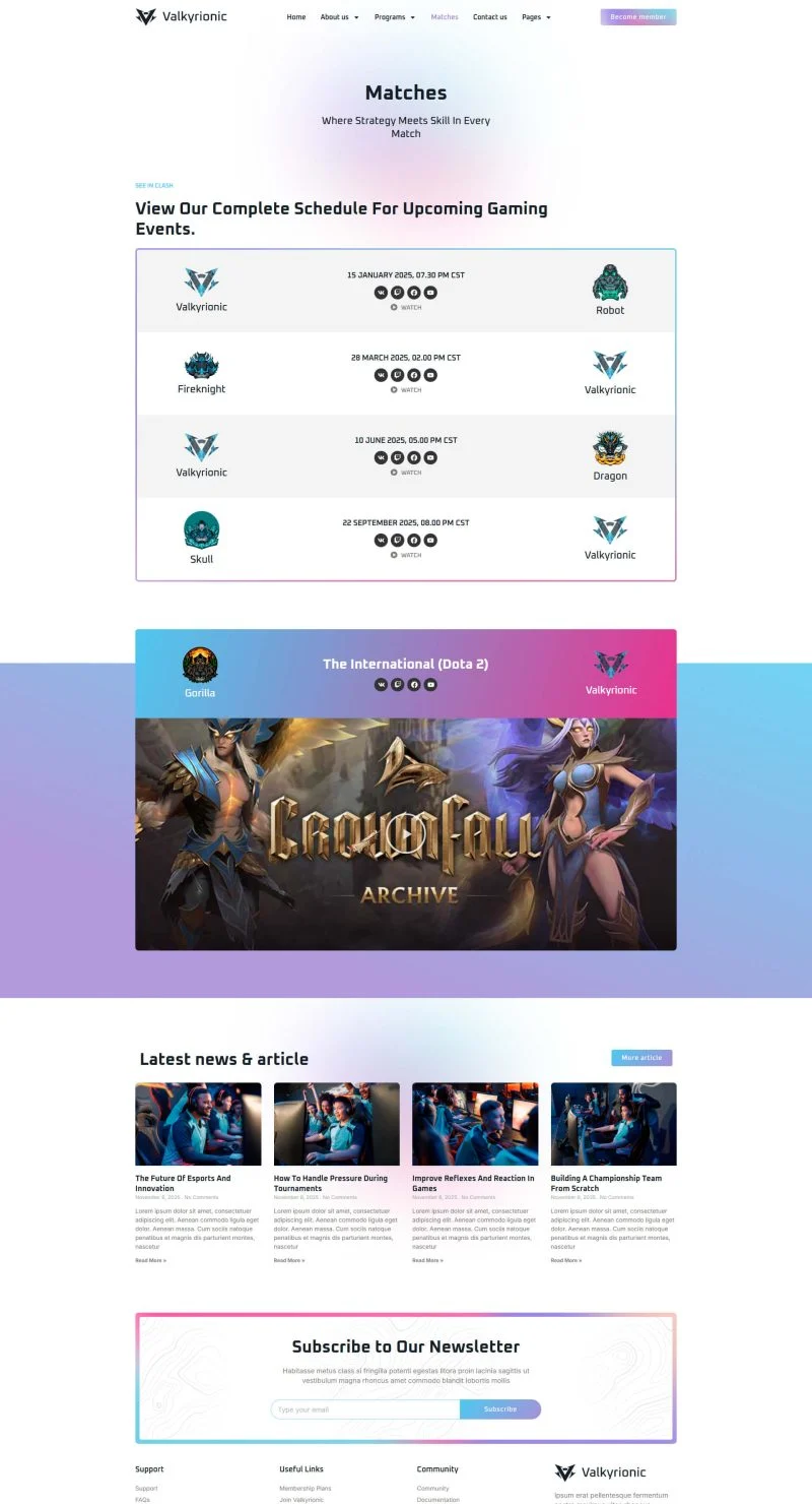 游戏/电竞 Elementor 模板比赛列表预览