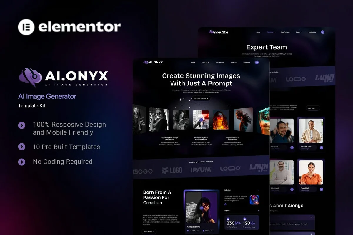AI图像生成Elementor网站模板_一键导入快速建站插图-WP资源海 AI Elementor 网站模板封面