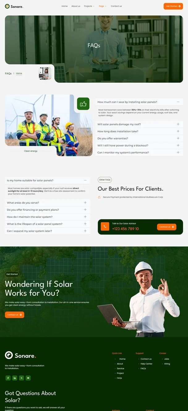 太阳能安装服务Elementor网站模板_一键导入快速建站插图4-WP资源海 工业/工厂 Elementor 模板常见问题预览