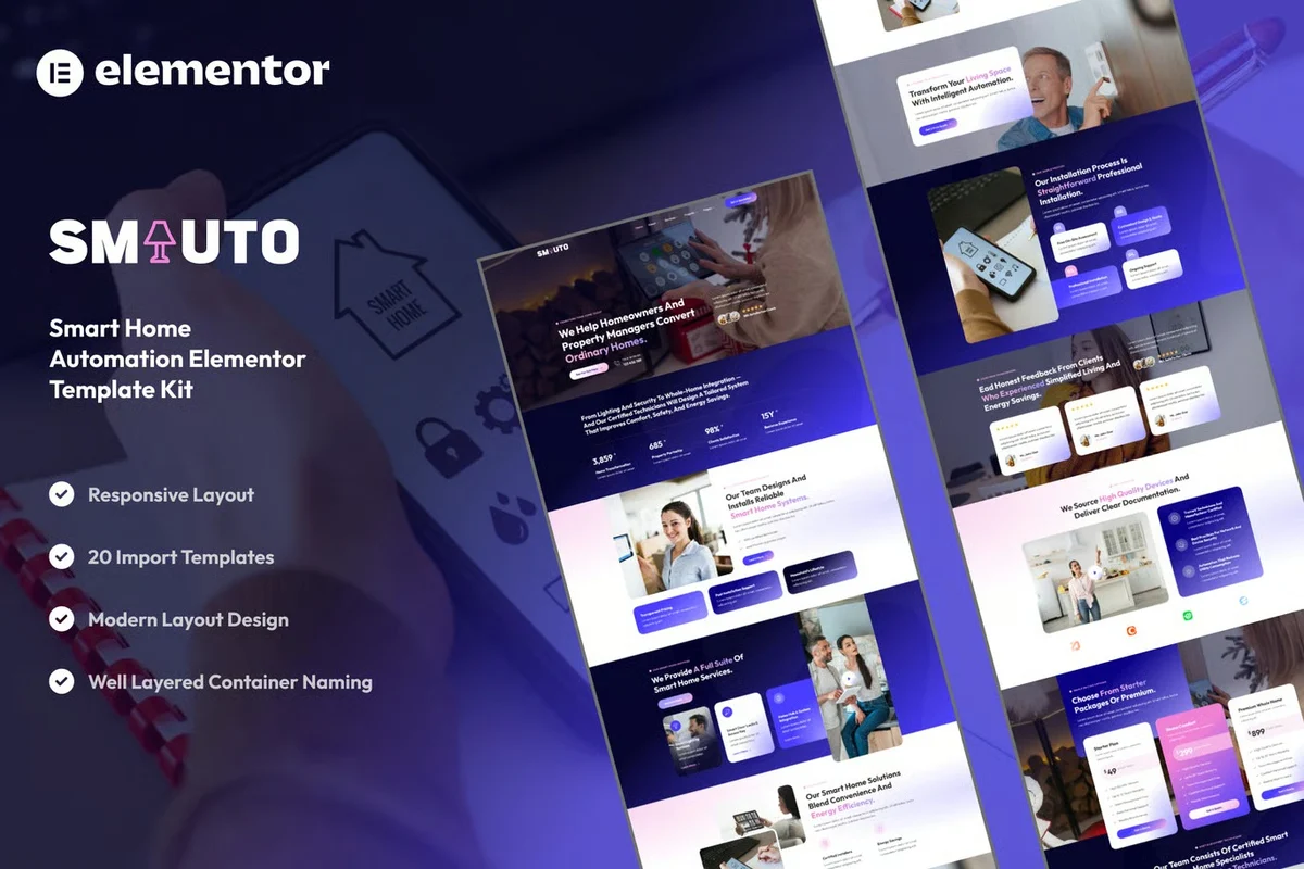 智能门锁与照明系统Elementor网站模板_一键导入快速建站插图-WP资源海 家居用品 Elementor 网站模板封面