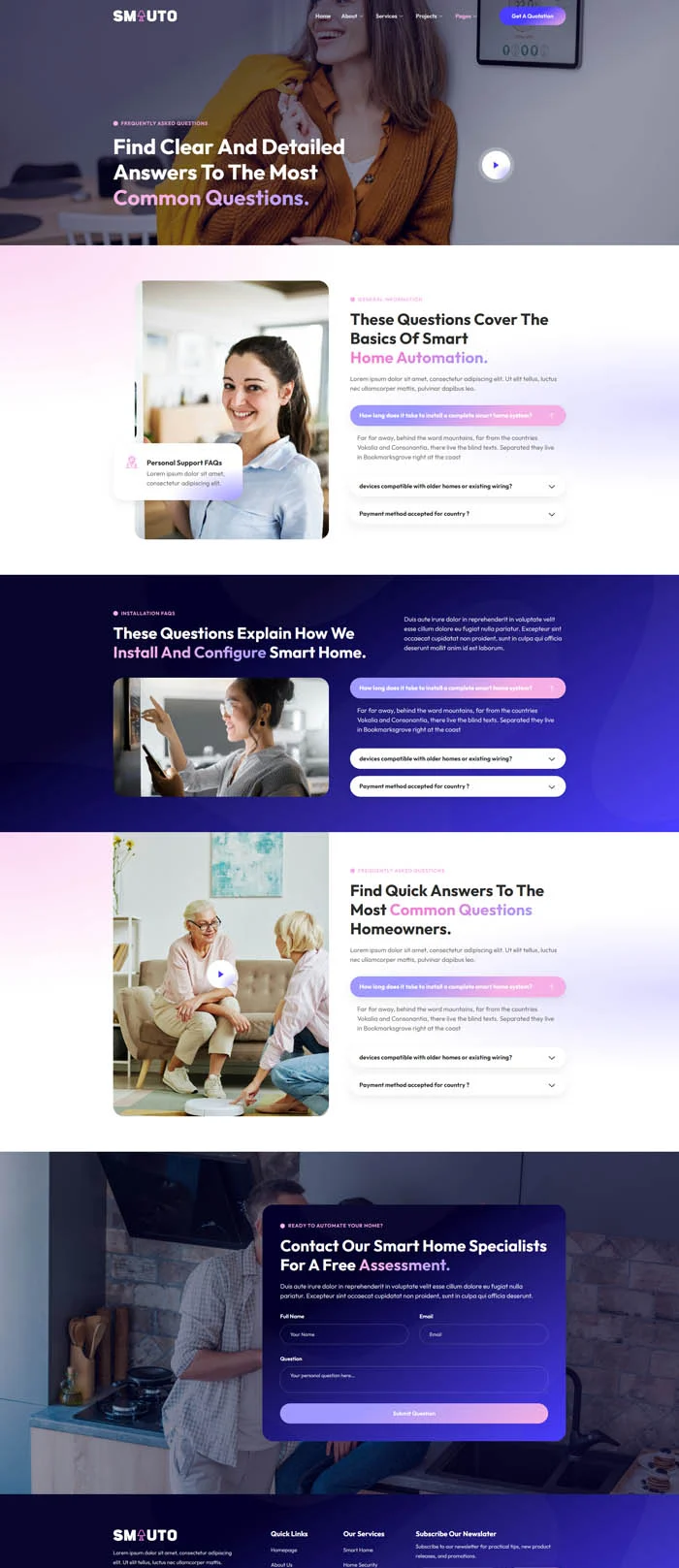 智能门锁与照明系统Elementor网站模板_一键导入快速建站插图4-WP资源海 家居用品 Elementor 模板常见问题预览