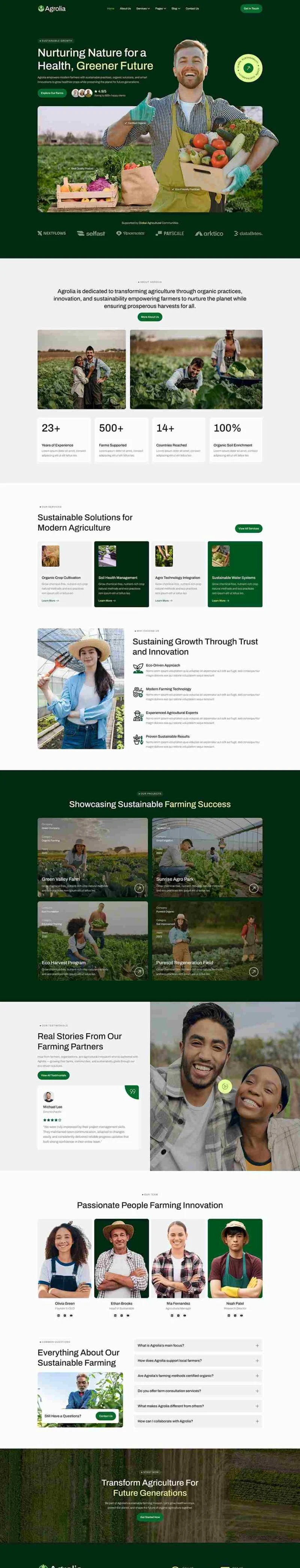 有机农产品与可持续农业Elementor网站模板_一键导入快速建站插图1-WP资源海 农业 Elementor 模板首页预览