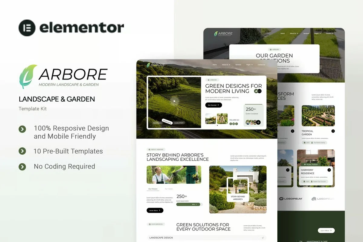 园林工程与绿化施工Elementor网站模板_一键导入快速建站插图-WP资源海 💐花卉/绿植 Elementor 网站模板封面