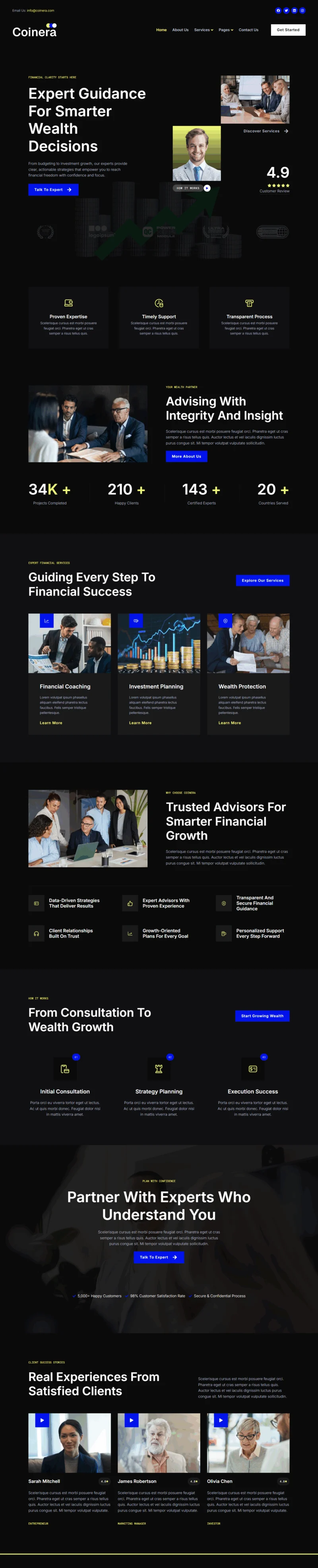 财务规划顾问Elementor网站模板_一键导入快速建站插图1-WP资源海 金融/投资 Elementor 模板首页预览