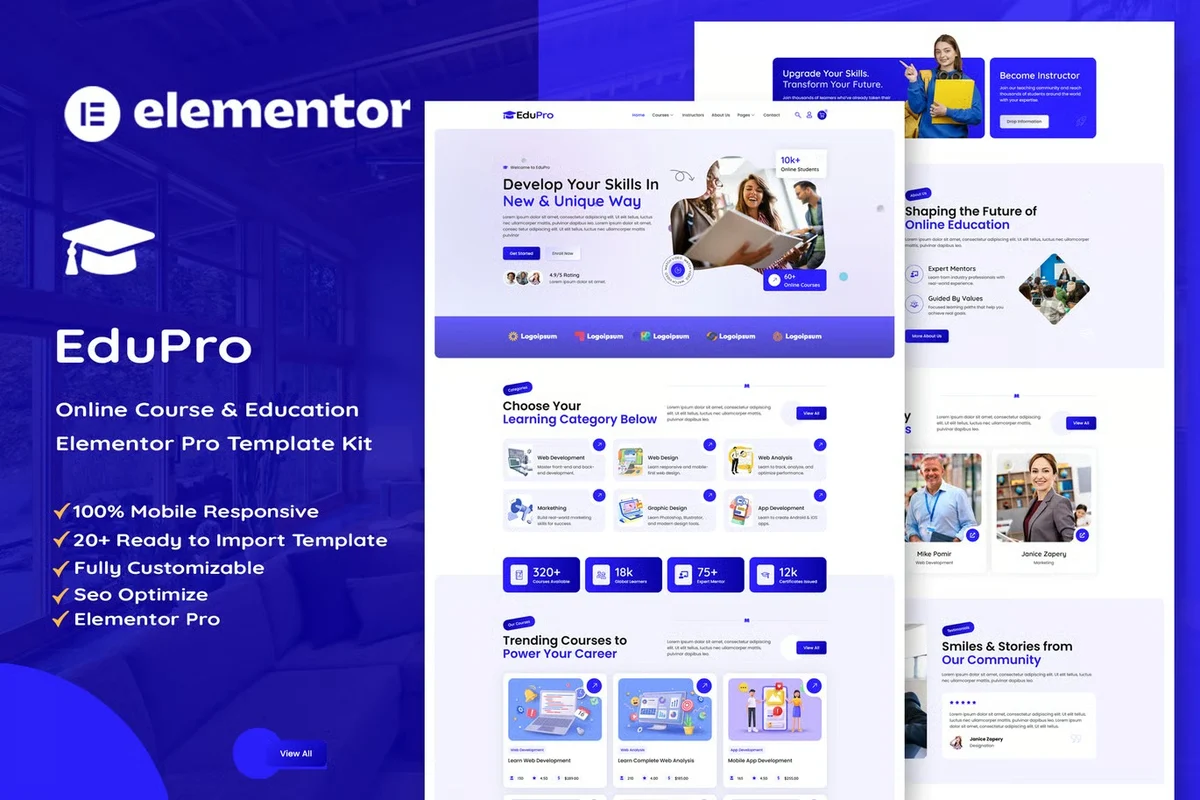在线课程平台Elementor网站模板_一键导入快速建站插图-WP资源海 教育/培训 Elementor 网站模板封面