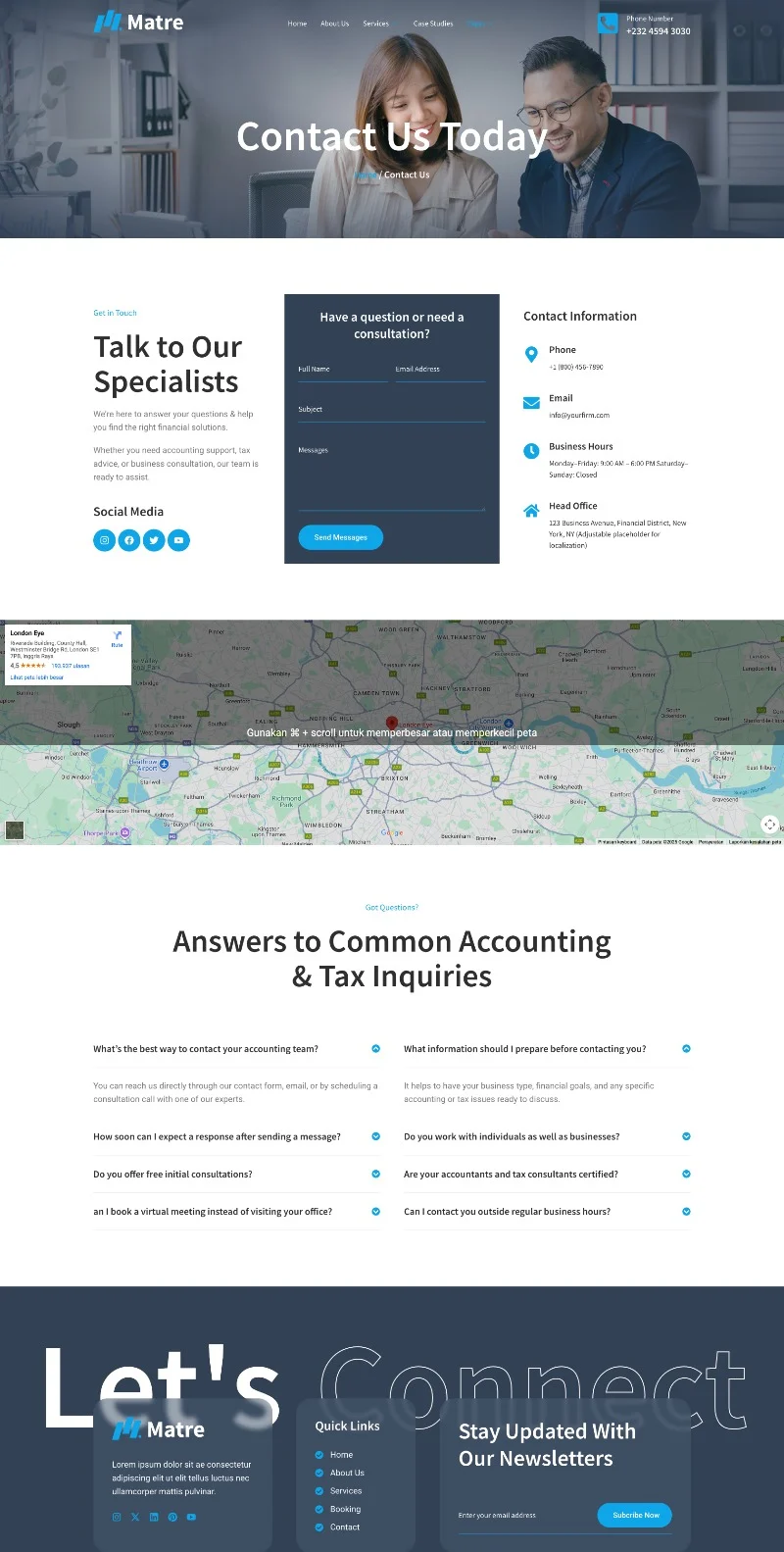 代理记账服务Elementor网站模板_一键导入快速建站插图1-WP资源海 金融/投资 Elementor 模板联系页面预览