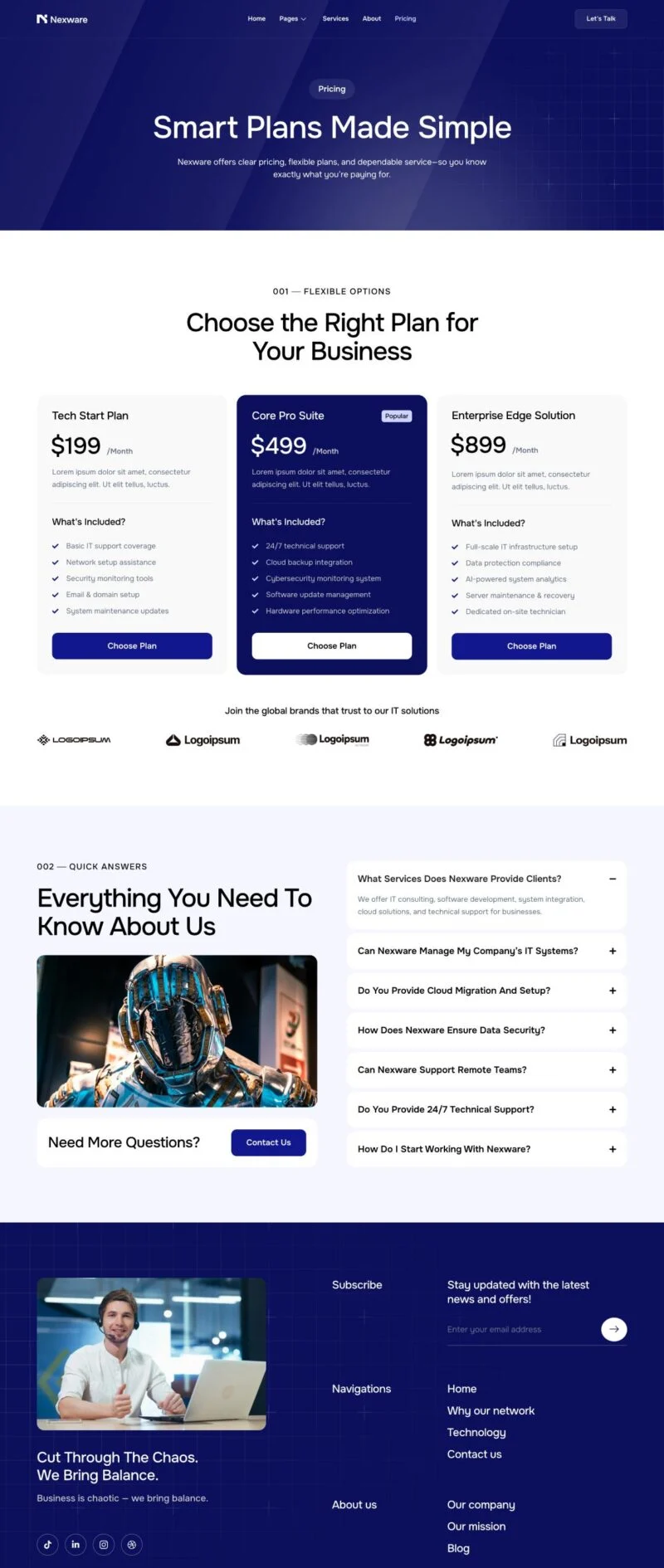 AI网络安全服务Elementor网站模板_一键导入快速建站插图4-WP资源海 IT互联网 Elementor 模板价格页面预览