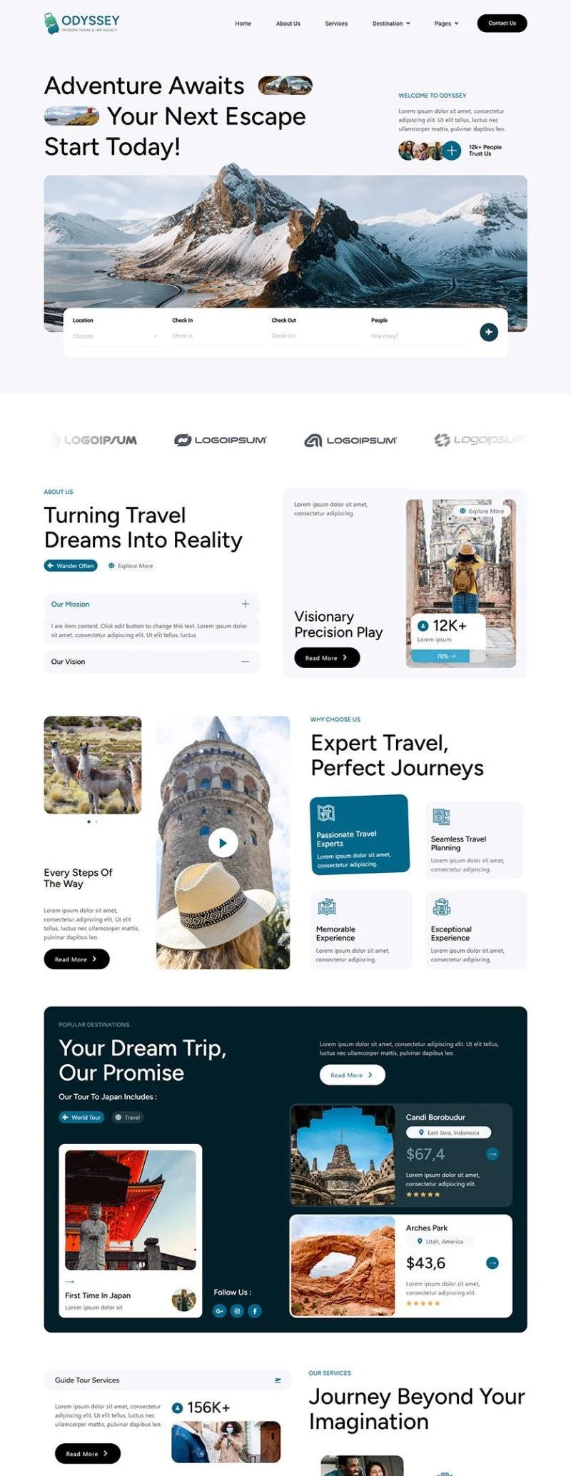 境外旅行机构Elementor网站模板_一键导入快速建站插图1-WP资源海 户外/旅行 Elementor 模板首页预览