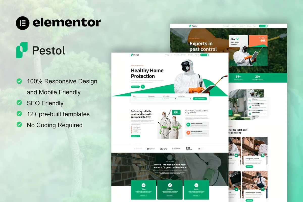 专业虫害防治Elementor网站模板_一键导入快速建站插图-WP资源海 保洁 Elementor 网站模板封面