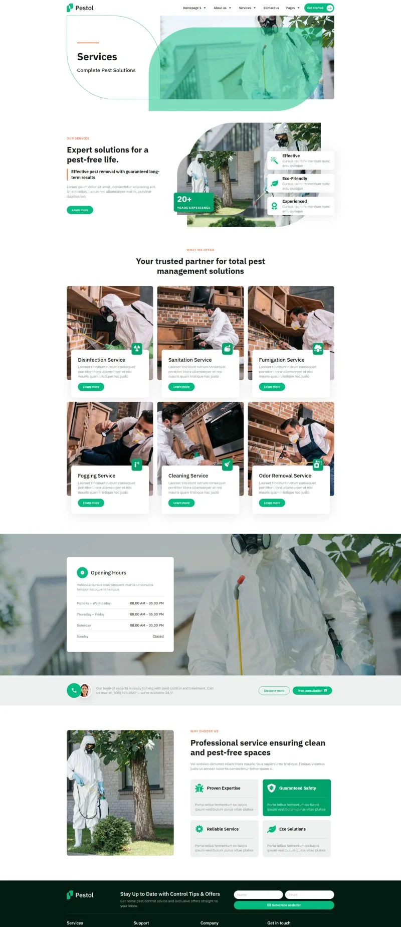专业虫害防治Elementor网站模板_一键导入快速建站插图2-WP资源海 保洁 Elementor 模板服务页面预览