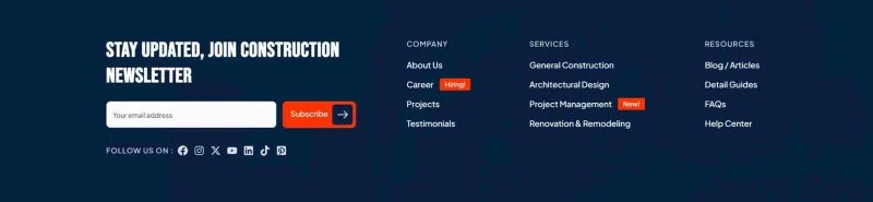 建筑工程Elementor网站模板_一键导入快速建站插图7-WP资源海 建筑/地产 Elementor 模板订阅表单预览