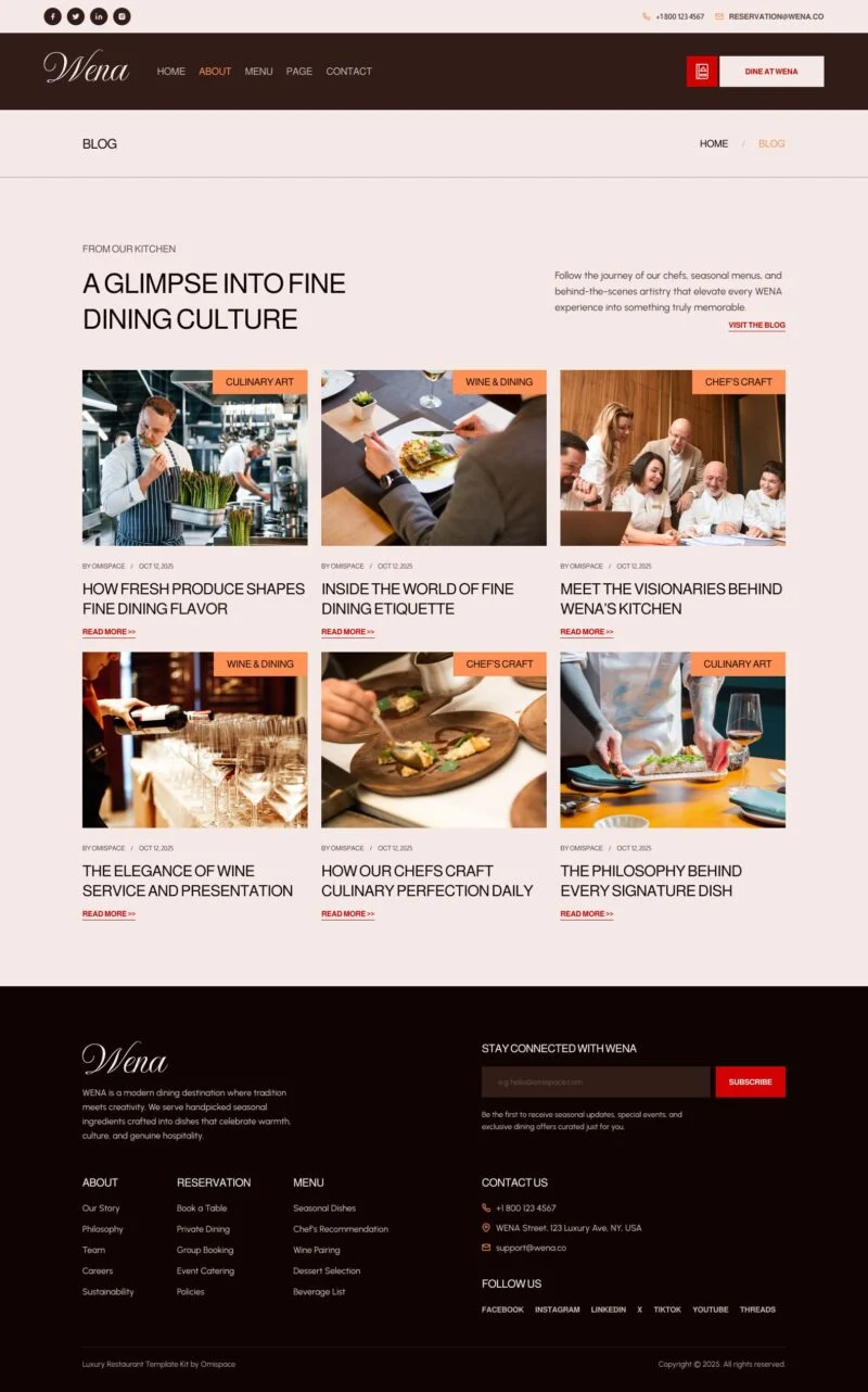 餐饮酒店Elementor网站模板_一键导入快速建站插图4-WP资源海 餐饮/食品 Elementor 模板博客页面预览