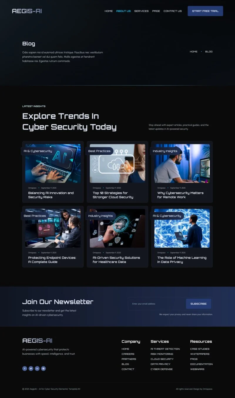 AI Elementor 模板博客页面预览