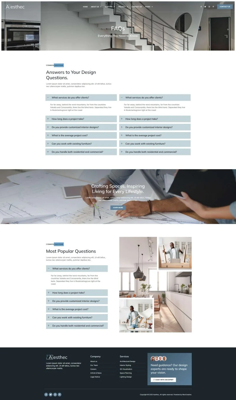 艺术/设计 Elementor 模板常见问题预览