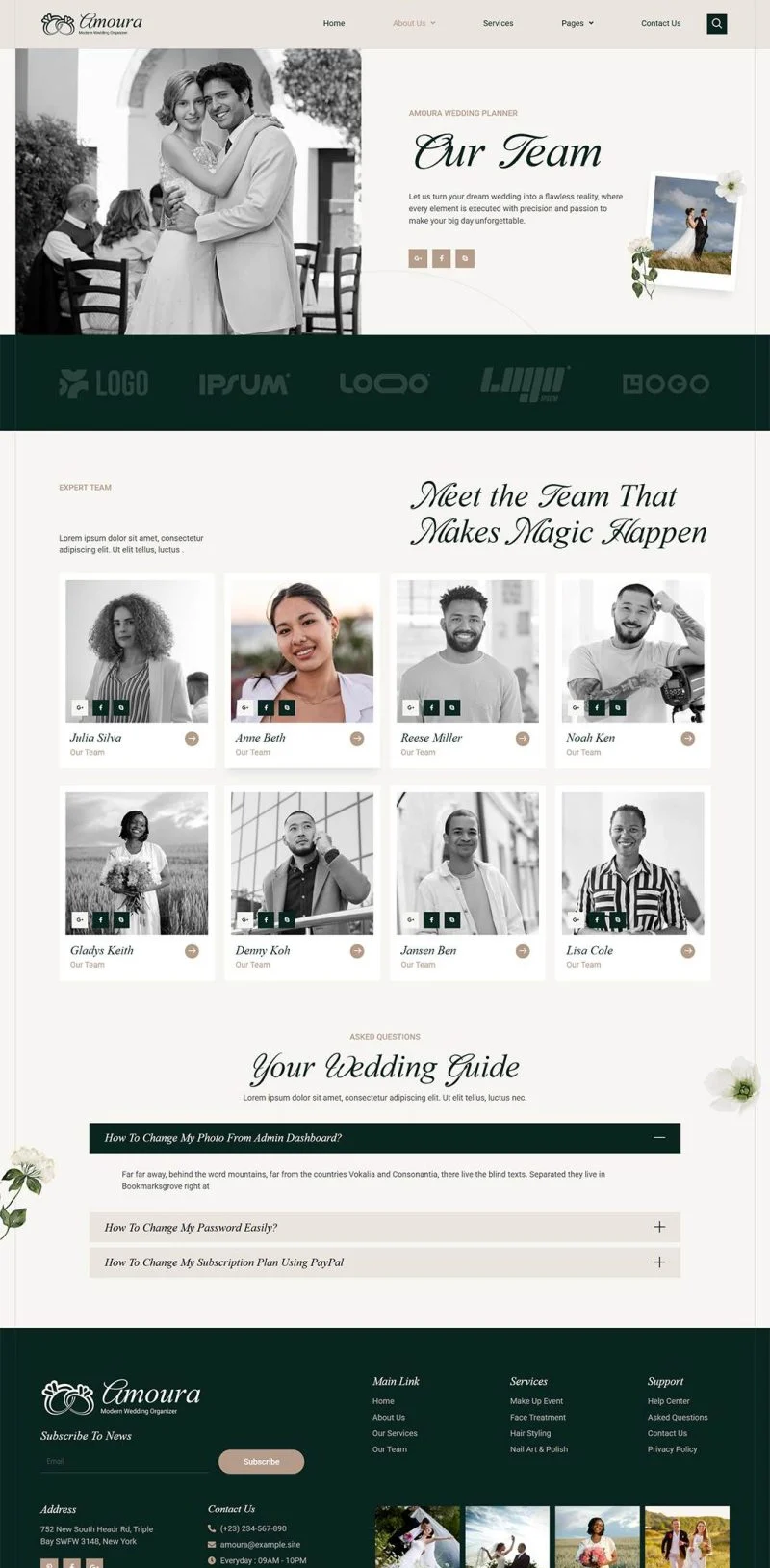婚礼/婚庆 Elementor 模板团队页面预览