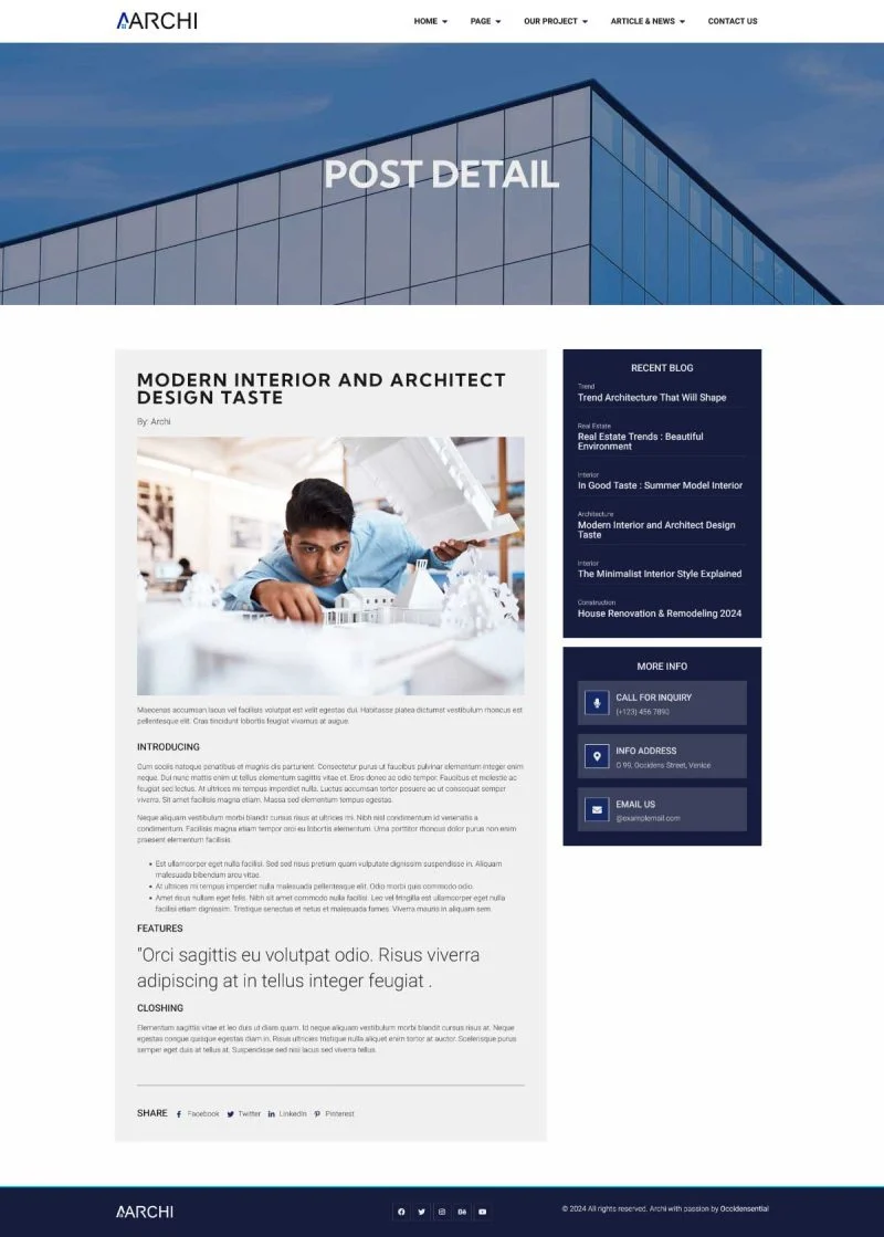 建筑设计师Elementor网站模板_一键导入快速建站插图4-WP资源海 建筑/地产 Elementor 模板博客页面预览
