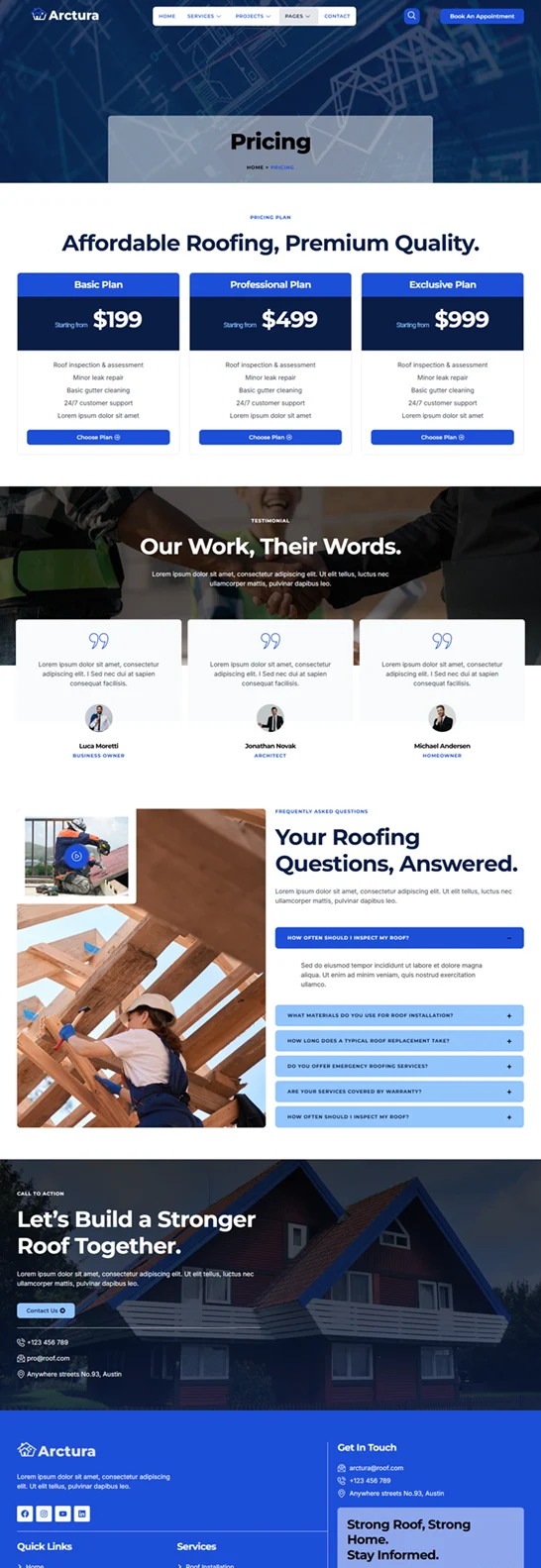 屋面工程Elementor网站模板_一键导入快速建站插图4-WP资源海 建筑/地产 Elementor 模板价格页面预览