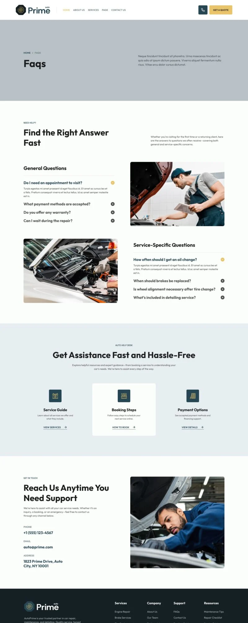 交通工具 Elementor 模板常见问题预览