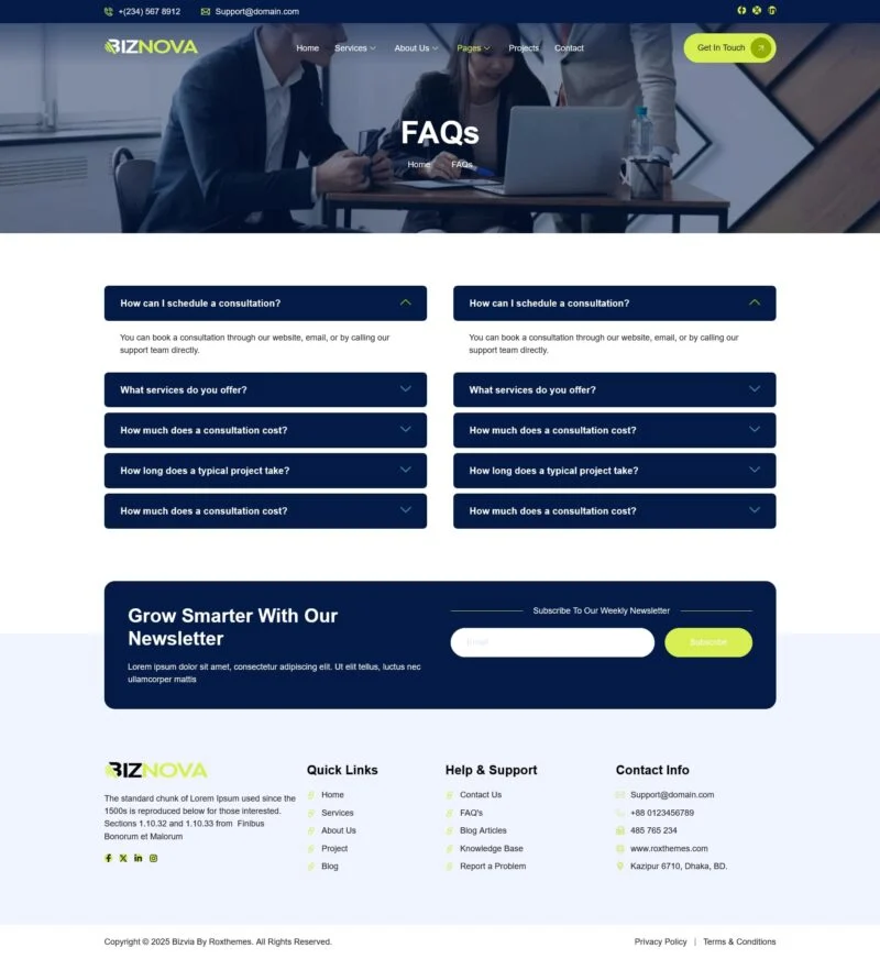 金融/投资 Elementor 模板常见问题预览