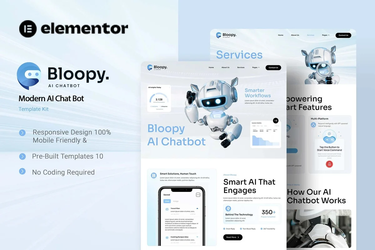AI对话机器人Elementor网站模板_一键导入快速建站插图-WP资源海 AI Elementor 网站模板封面