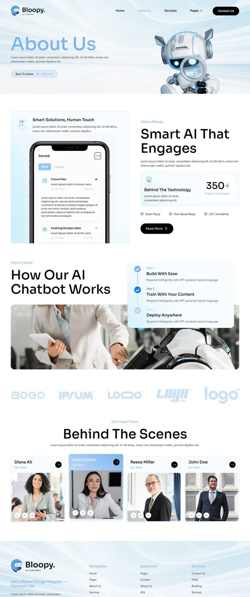 AI对话机器人Elementor网站模板_一键导入快速建站插图2-WP资源海 AI Elementor 模板关于我们预览