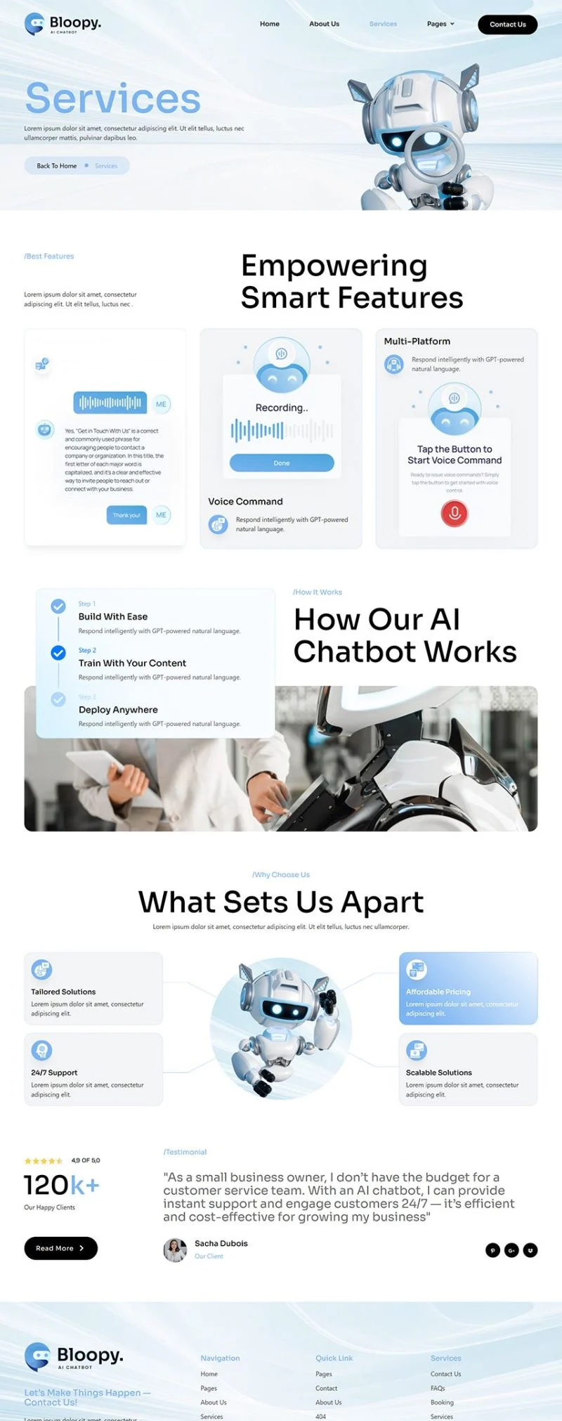 AI对话机器人Elementor网站模板_一键导入快速建站插图3-WP资源海 AI Elementor 模板服务页面预览