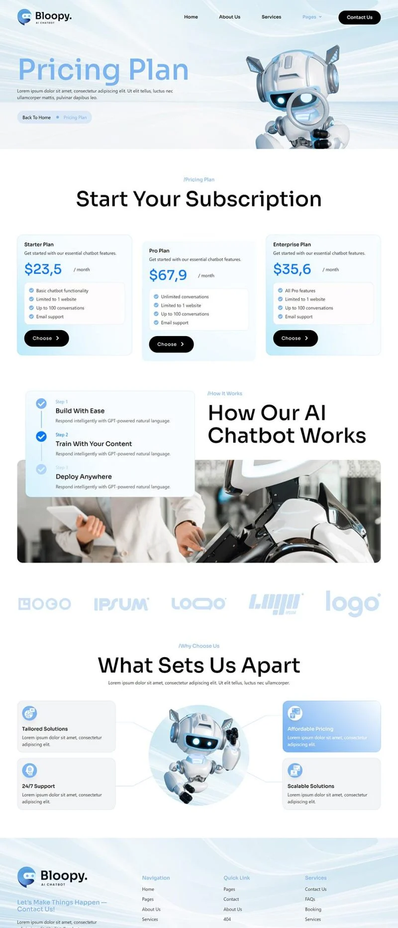 AI对话机器人Elementor网站模板_一键导入快速建站插图7-WP资源海 AI Elementor 模板价格页面预览