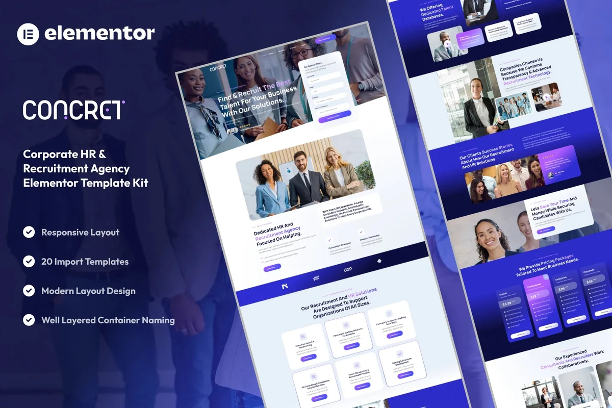 企业招聘代理Elementor网站模板_一键导入快速建站插图-WP资源海 企业 Elementor 网站模板封面
