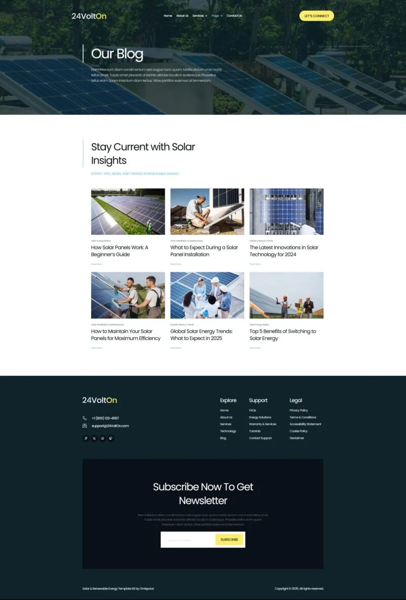 太阳能工程Elementor网站模板_一键导入快速建站插图4-WP资源海 工业/工厂 Elementor 模板博客页面预览