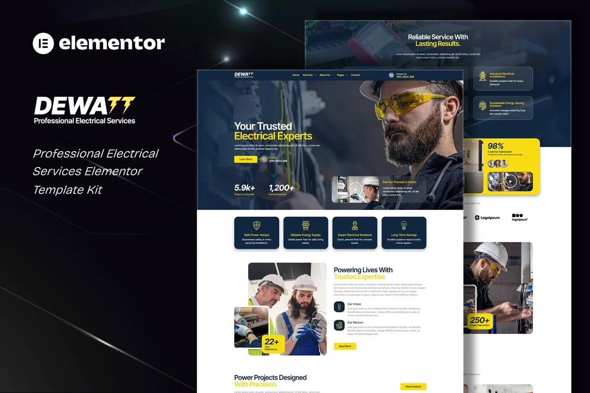 电工服务Elementor网站模板_一键导入快速建站插图-WP资源海 维修 Elementor 网站模板封面