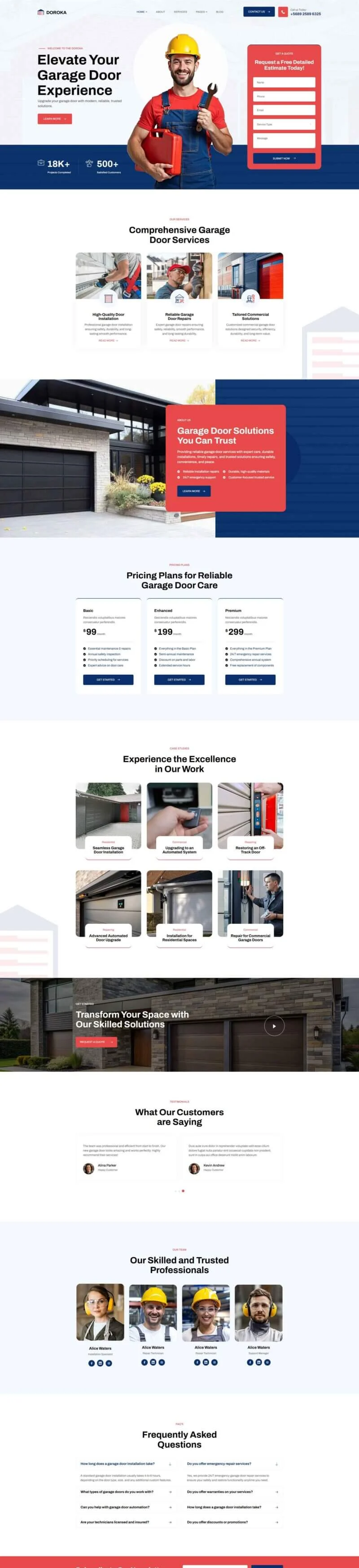 车库门维修Elementor网站模板_一键导入快速建站插图2-WP资源海 维修 Elementor 模板首页预览