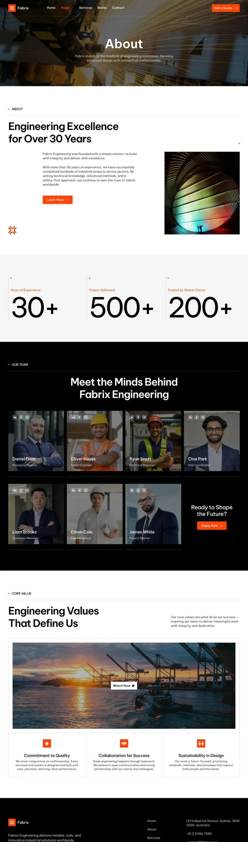 制造业企业Elementor网站模板_一键导入快速建站插图5-WP资源海 制造业 Elementor 模板关于我们预览