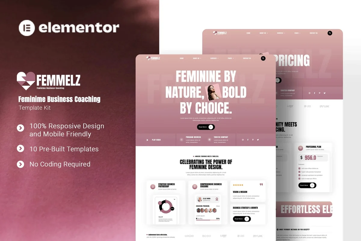 女性企业家教练Elementor网站模板_一键导入快速建站插图-WP资源海 服务/咨询 Elementor 网站模板封面