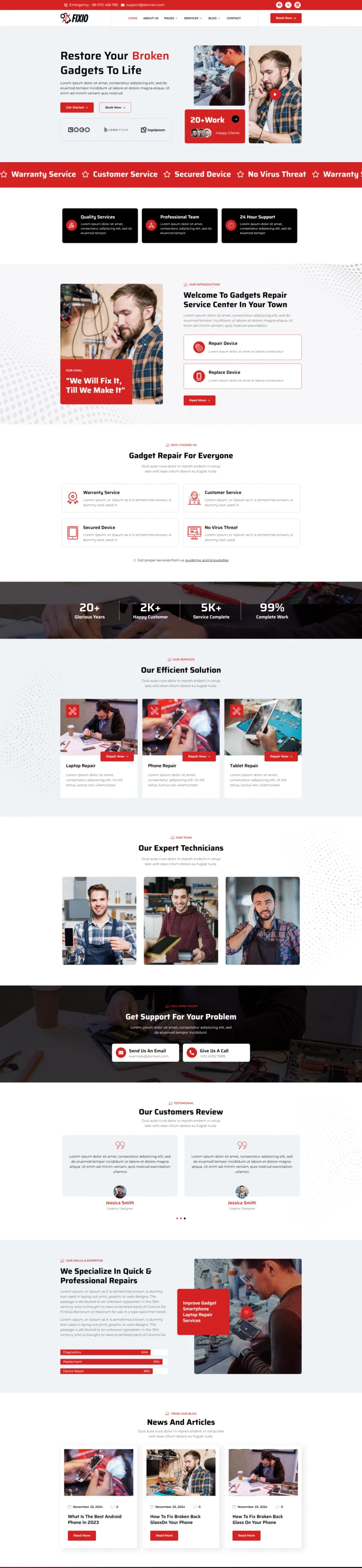 维修 Elementor 模板首页预览