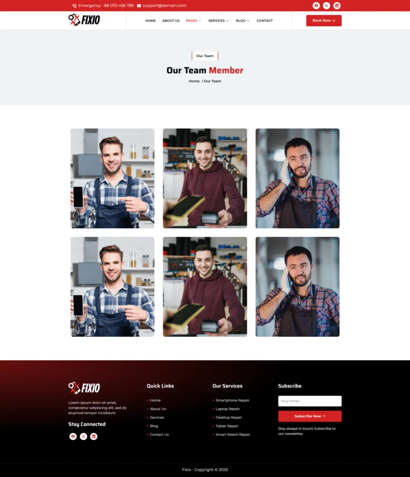 维修 Elementor 模板团队页面预览