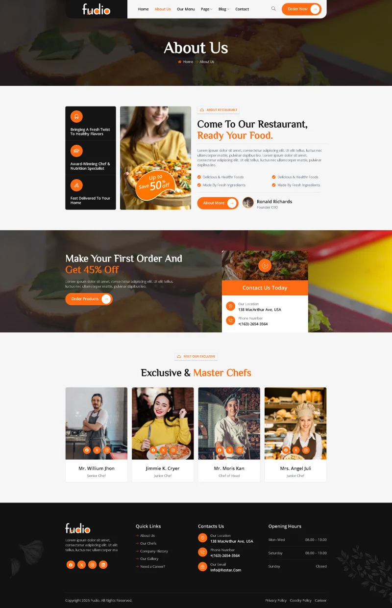餐饮门店Elementor网站模板_一键导入快速建站插图3-WP资源海 餐饮/食品 Elementor 模板关于我们预览