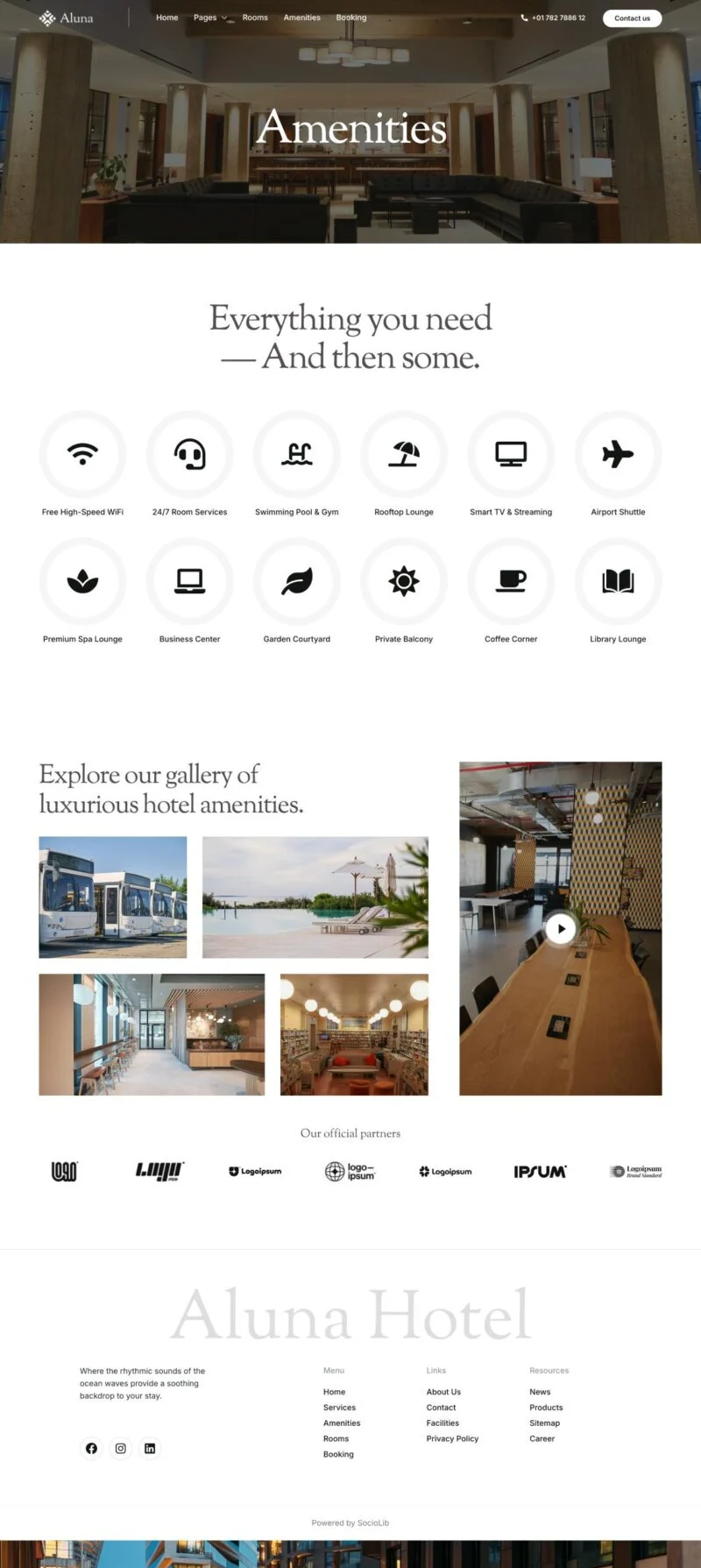 度假酒店Elementor网站模板_一键导入快速建站插图3-WP资源海 旅馆/酒店 Elementor 模板设施服务预览