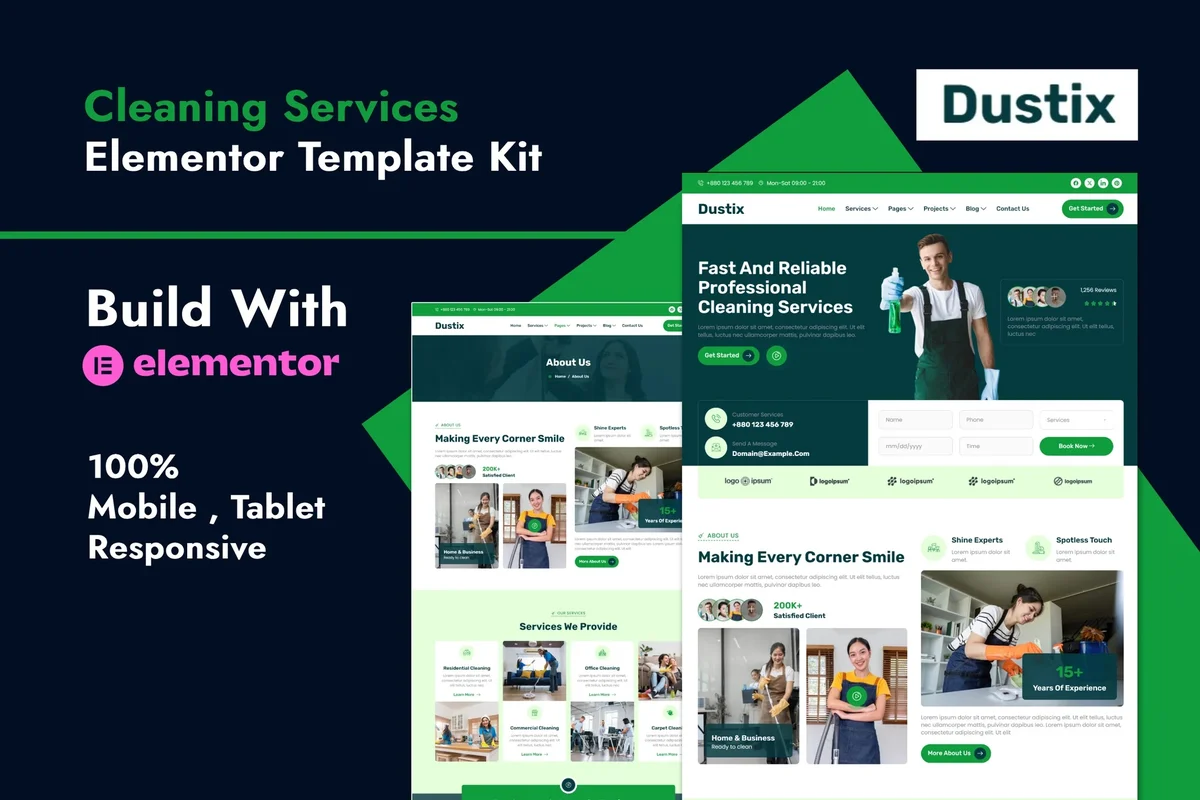 商业保洁Elementor网站模板_一键导入快速建站插图-WP资源海 保洁 Elementor 网站模板封面
