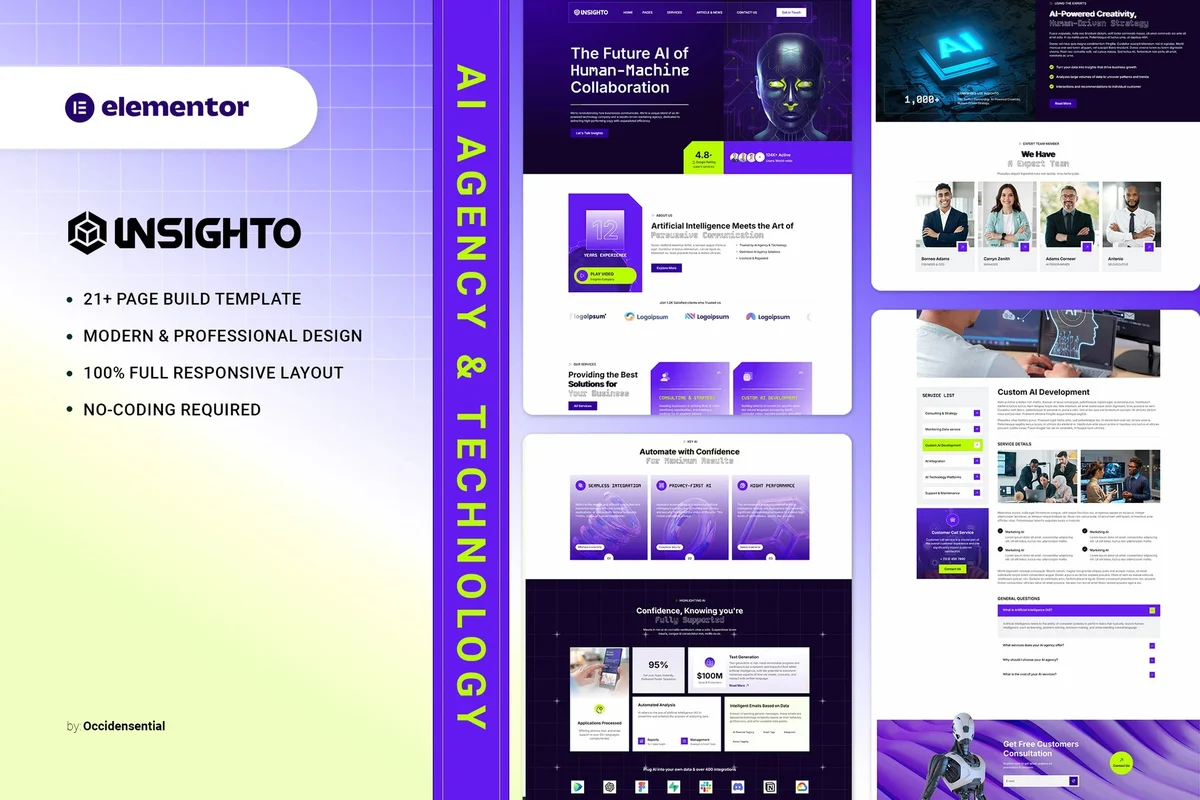 AI技术代理Elementor网站模板_一键导入快速建站插图-WP资源海 AI Elementor 网站模板封面