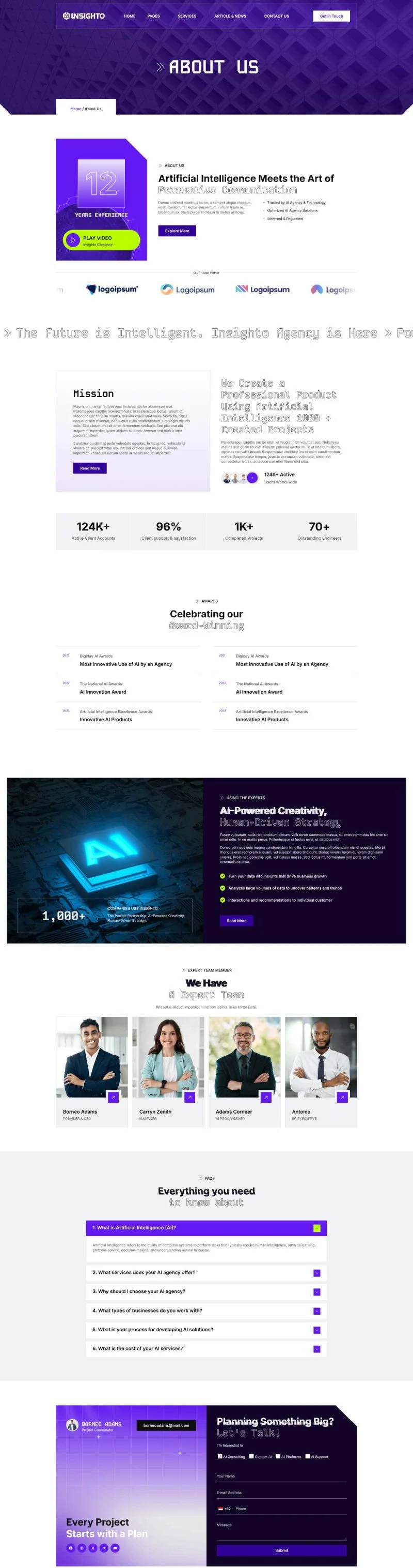 AI Elementor 模板关于我们预览